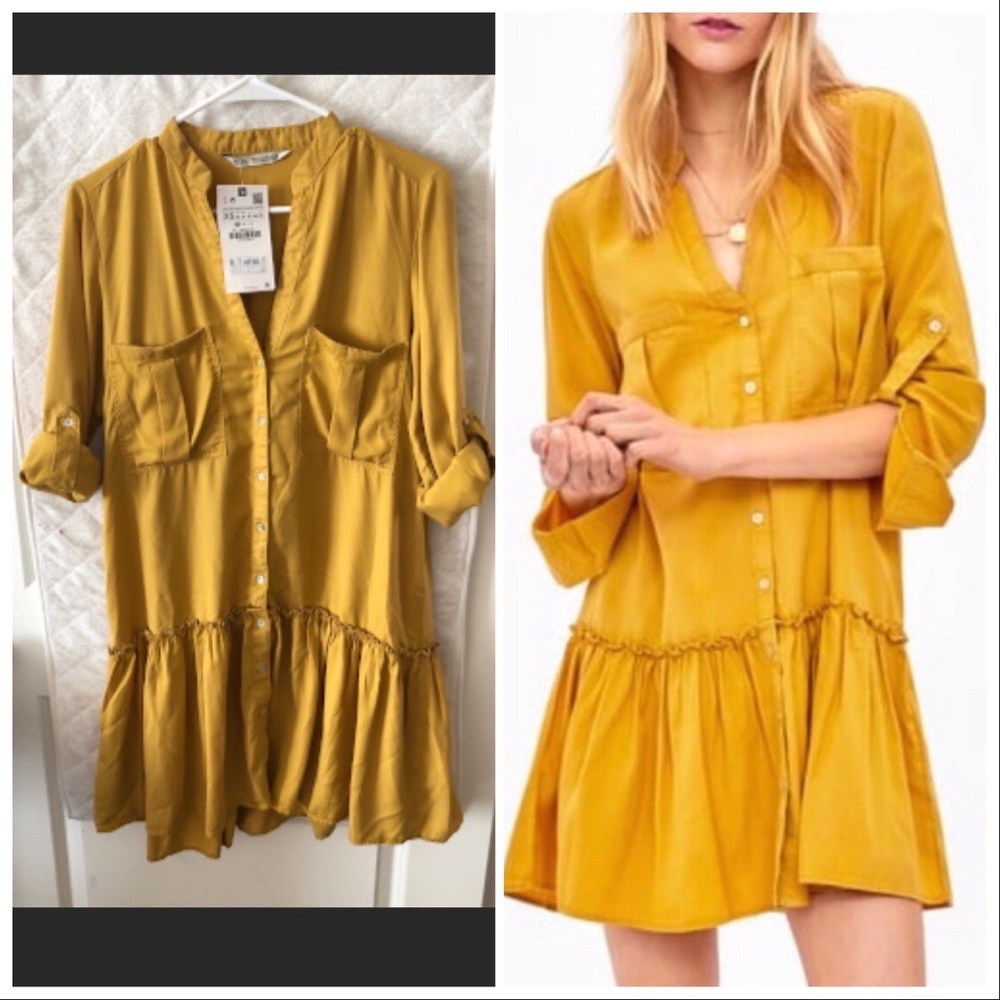 ❤️NWT ZARA LONG SLEEVE SHIRT DRESS WITH POCKETS